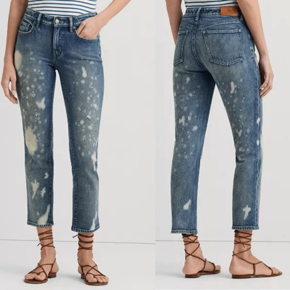 Ralph Lauren Women's 8 Bleach Splattered Ankle Straight  Jeans Blue Preppy Artsy - Picture 2 of 13